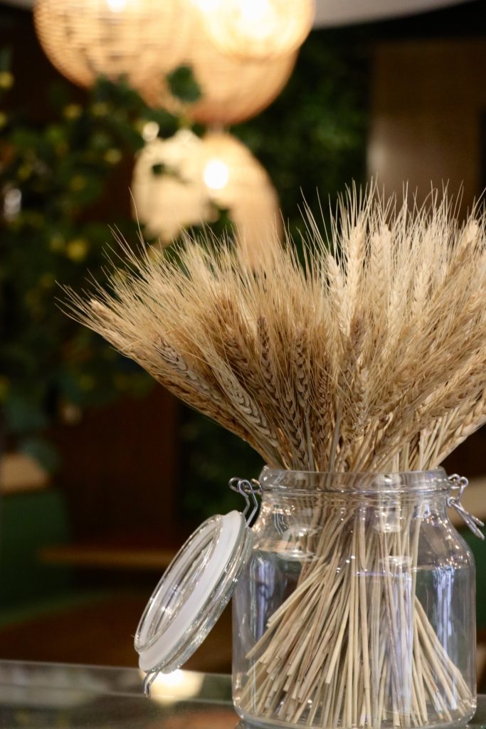 Wheat display inside Lime Tree Italian bakery and café in Miami Beach