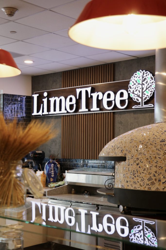 Lime Tree pizzeria interior with pizza oven on Collins Avenue in Miami Beach